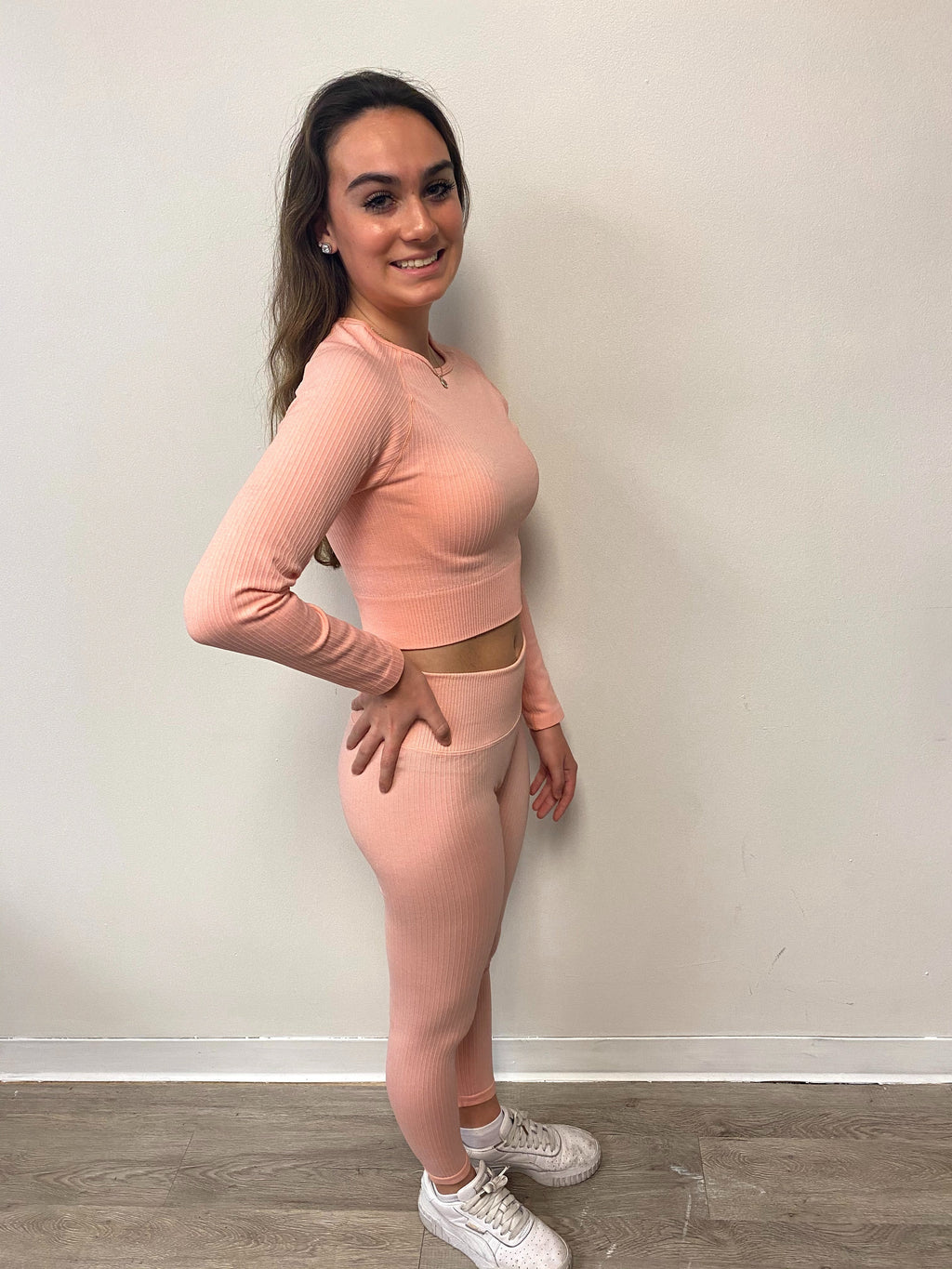 New Ribbed Croptop Set - Peach