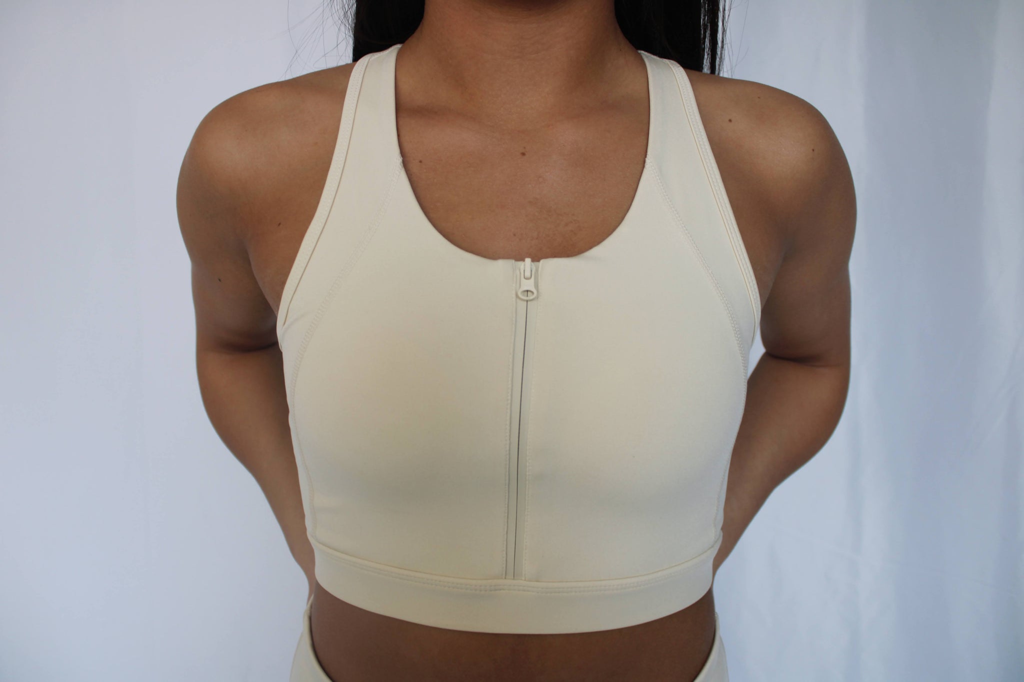 NEW Zip-up Sports Bra FULL SET - Cream