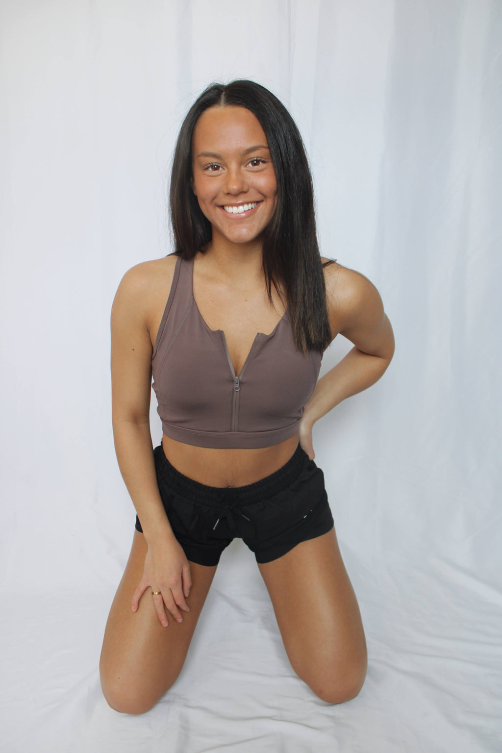 NEW Zip-up Sports Bra - Coffee